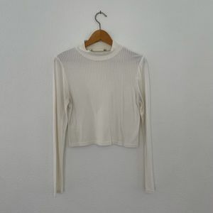 White Ribbed Turtle Neck Crop Top